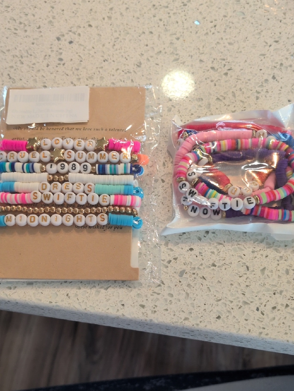 TAYLOR SWIFT  Lyrics Beaded Bracelet Stack - Pink, Blue, White, Gold And ERA Bag